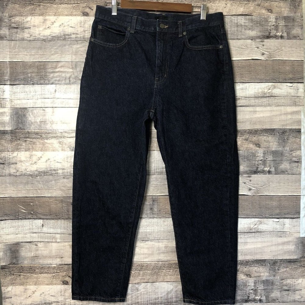 Uniqlo Womens Jeans 28x25 Cropped Straight Leg High Rise Dark Blue Denim